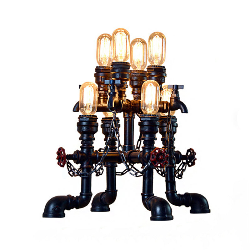 Steampunk Open Bulb Table Lamp - Multi Light Metallic Lighting In Black 8.5/14 Width Ideal For