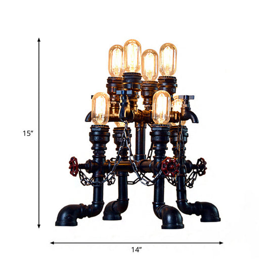 Steampunk Open Bulb Table Lamp - Multi Light Metallic Lighting In Black 8.5/14 Width Ideal For