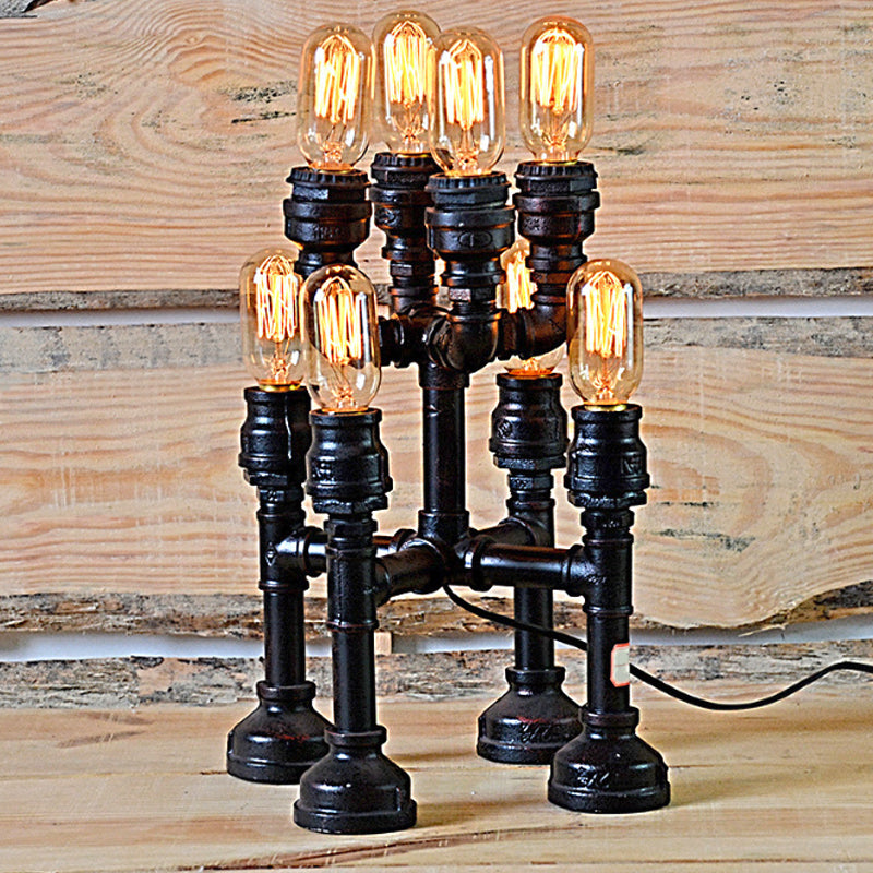 Steampunk Open Bulb Table Lamp - Multi Light Metallic Lighting In Black 8.5/14 Width Ideal For