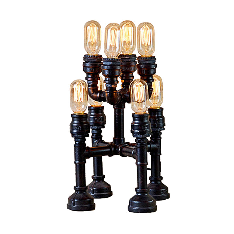 Steampunk Open Bulb Table Lamp - Multi Light Metallic Lighting In Black 8.5/14 Width Ideal For