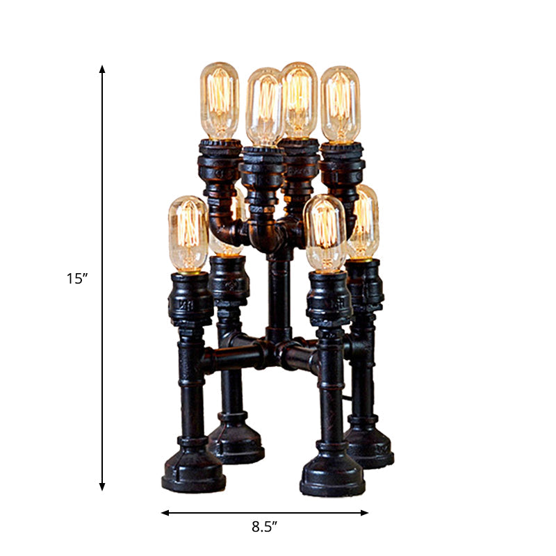 Steampunk Open Bulb Table Lamp - Multi Light Metallic Lighting In Black 8.5/14 Width Ideal For