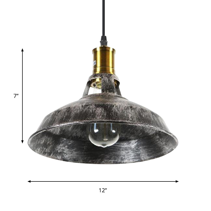 Rustic Barn Pendant Light - 1 Light Wrought Iron Ceiling Fixture | Aged Silver | Dining Room Décor