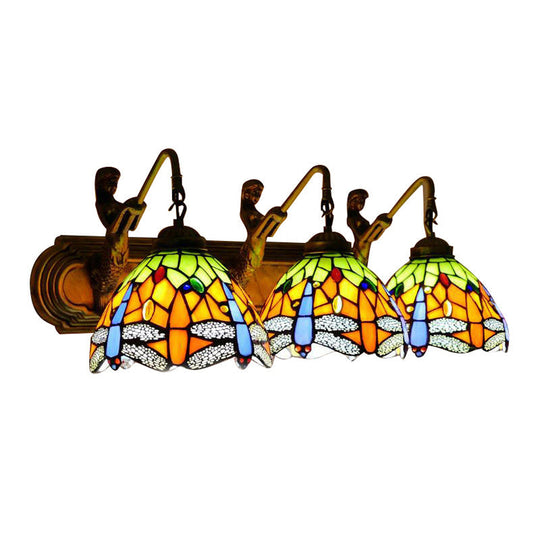 Baroque Dragonfly Wall Mount Sconce With 3 Orange Glass Heads - Bedroom Lighting