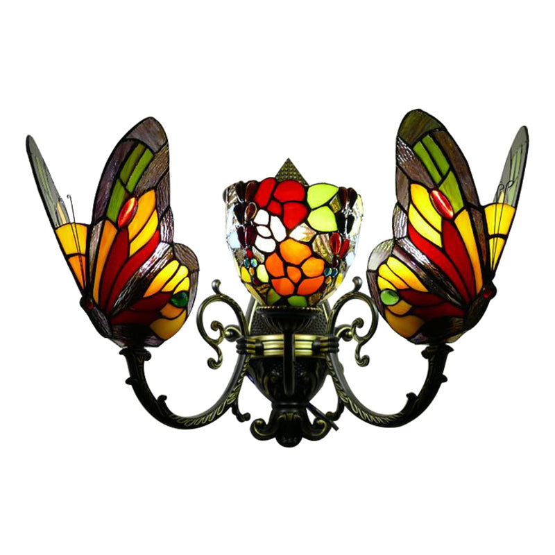 Stained Glass Butterfly Wall Sconce With 3 Heads For Living Room Lighting