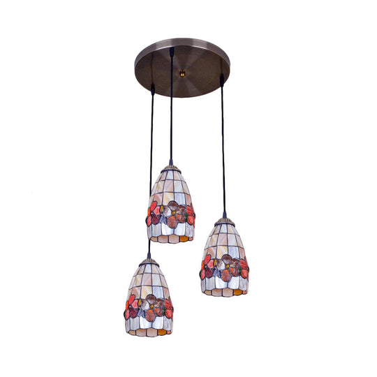 Yellow Shell Bell Cluster Pendant Light With Baroque Design 3 Bulbs And Linear/Round Canopy