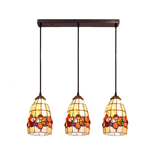 Yellow Shell Bell Cluster Pendant Light With Baroque Design 3 Bulbs And Linear/Round Canopy