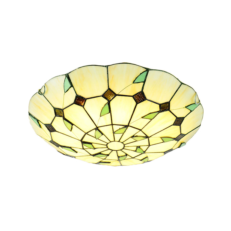 Stained Glass Tiffany Ceiling Light Fixture - 3 Bulbs Bowl Flush Lighting for Living Room