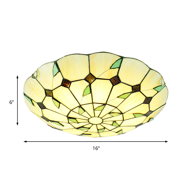 Stained Glass Tiffany Ceiling Light Fixture - 3 Bulbs Bowl Flush Lighting for Living Room