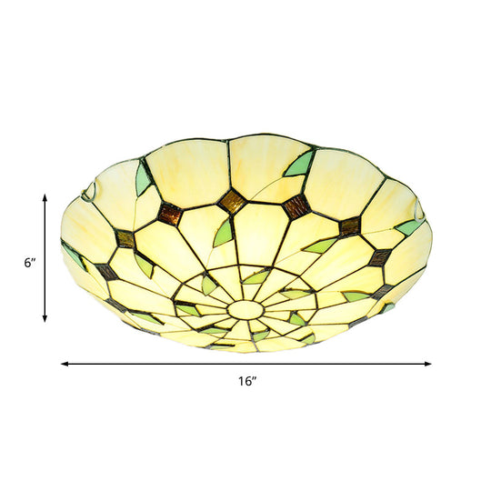 Stained Glass Tiffany Ceiling Light Fixture - 3 Bulbs Bowl Flush Lighting For Living Room