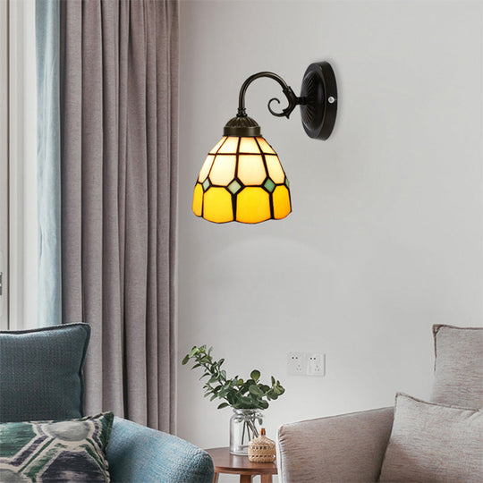 Tiffany Style Yellow Wall Sconce With Art Glass Dome For Bedroom Gallery