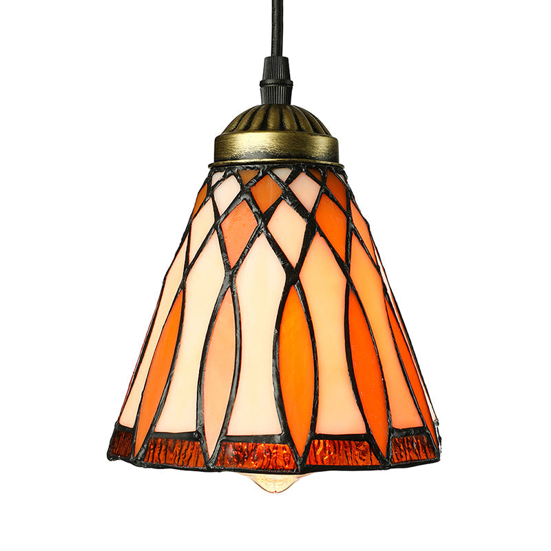 Tiffany Hand Rolled Art Glass Cone Shape Hanging Lamp Kit - 1 Light Brown Suspended Fixture for Living Room