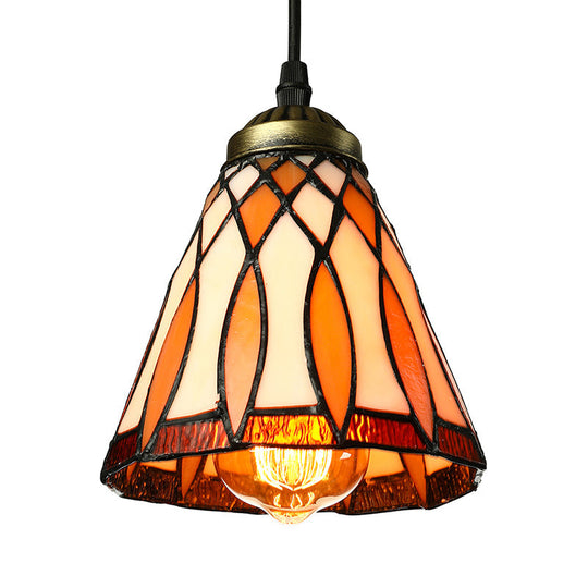 Tiffany Hand Rolled Art Glass Cone Shape Hanging Lamp Kit - 1 Light Brown Suspended Fixture for Living Room