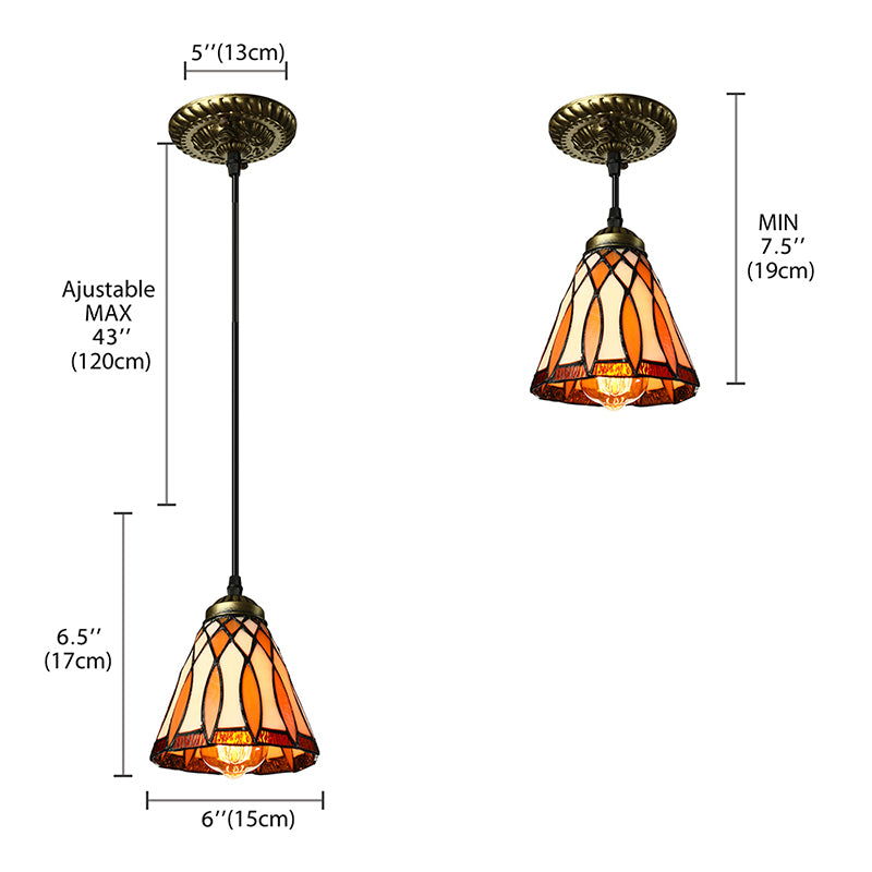 Tiffany Hand Rolled Art Glass Cone Shape Hanging Lamp Kit - 1 Light Brown Suspended Fixture for Living Room