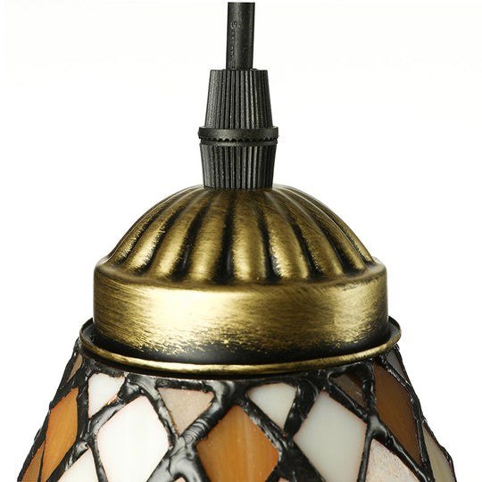 Tiffany Hand Rolled Art Glass Cone Shape Hanging Lamp Kit - 1 Light Brown Suspended Fixture for Living Room