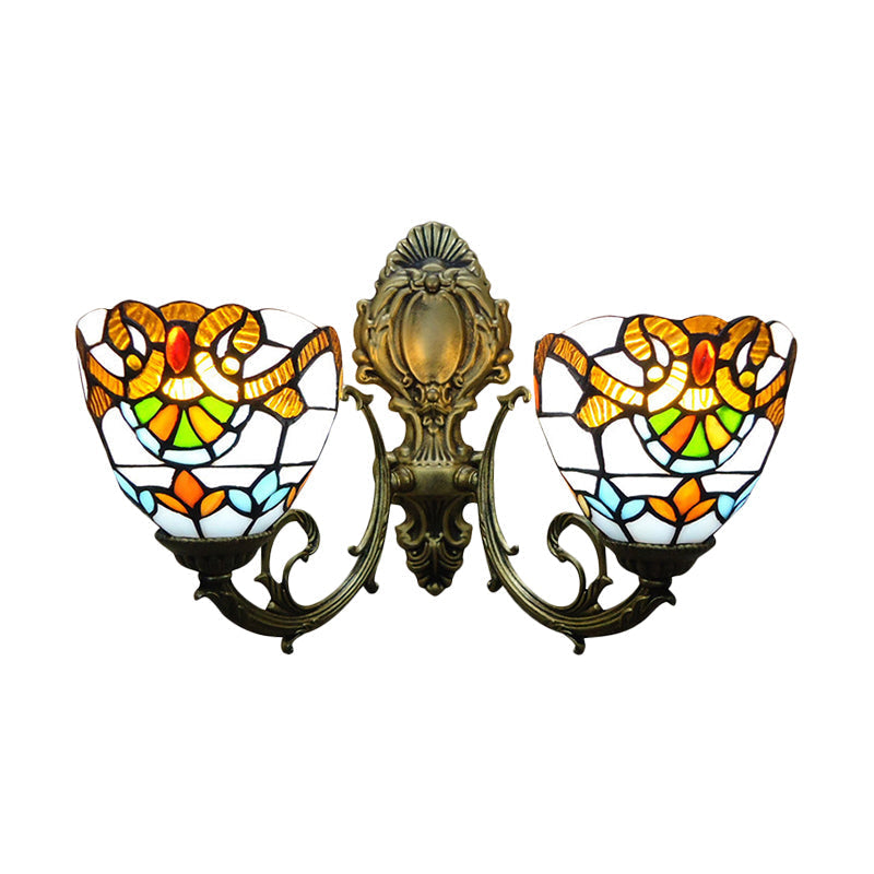 Victorian Stained Glass Wall Light With Dual Heads - 11 Height Perfect For Bedroom