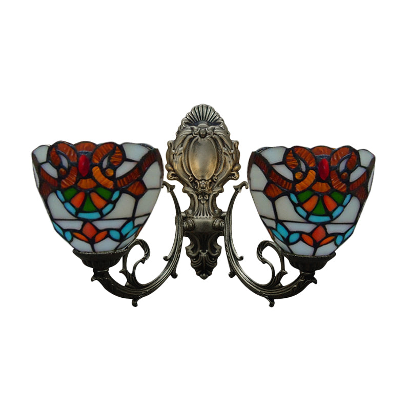 Victorian Stained Glass Wall Light With Dual Heads - 11 Height Perfect For Bedroom