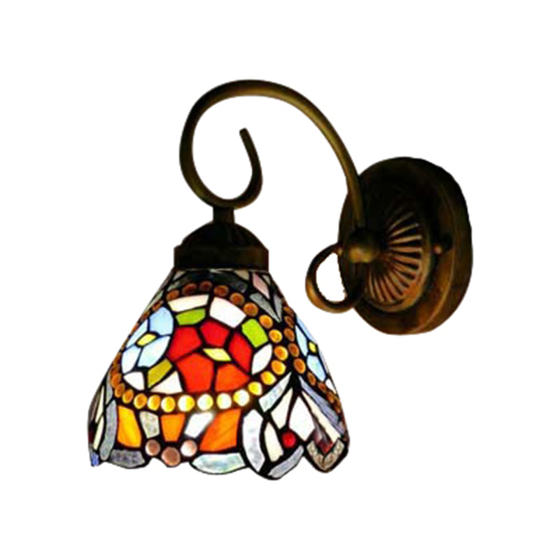 Tiffany Multicolor Stained Glass Flower Wall Sconce Light Fixture - Rustic 1-Head Design