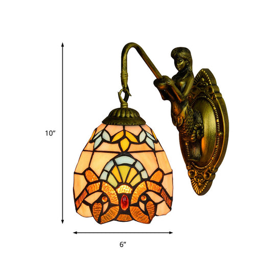 Tiffany Style Stained Glass Brass Dome Sconce Wall Light