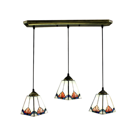 White Pyramid Cluster Pendant with Stained Art Glass - Industrial Ceiling Hang Fixture for Living Room