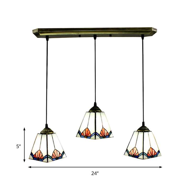 White Pyramid Cluster Pendant with Stained Art Glass - Industrial Ceiling Hang Fixture for Living Room