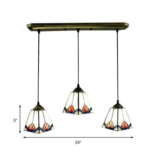 White Pyramid Cluster Pendant with Stained Art Glass - Industrial Ceiling Hang Fixture for Living Room