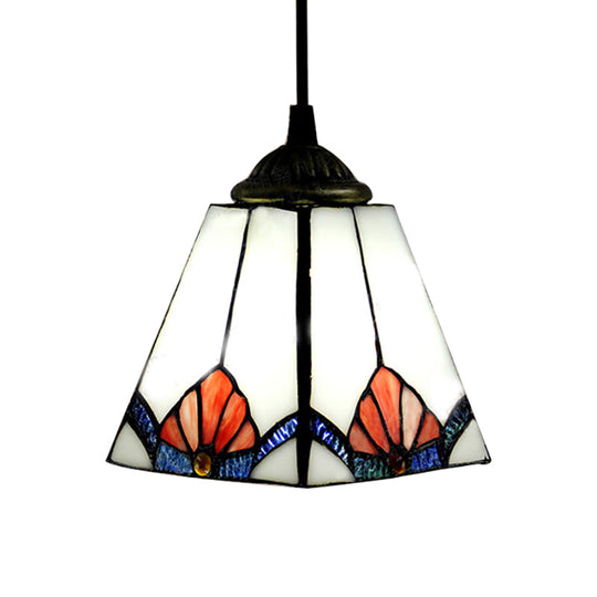 White Pyramid Cluster Pendant with Stained Art Glass - Industrial Ceiling Hang Fixture for Living Room