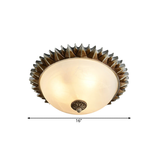 Rustic Sun Shape Flush Mount Opaline Glass Ceiling Light Fixture for Bedroom - Retro Style, 3-Light