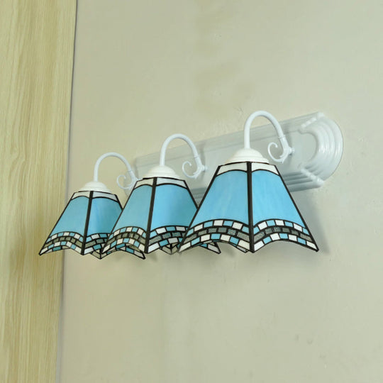 Sky Blue/Blue/Yellow Geometric Stained Glass Wall Lamp - Tiffany Style Sconce Lighting For Bathroom