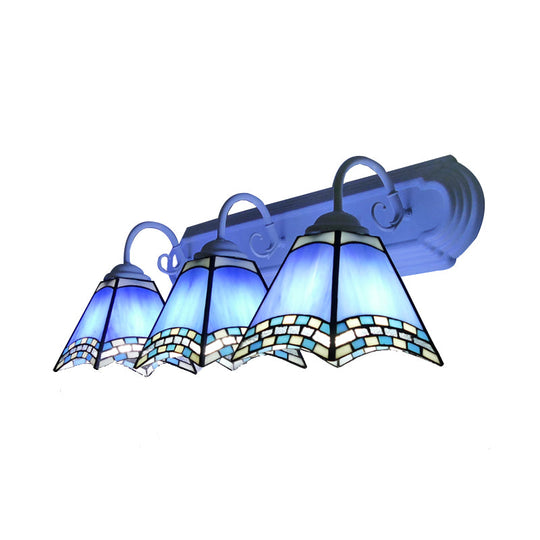 Sky Blue/Blue/Yellow Geometric Stained Glass Wall Lamp - Tiffany Style Sconce Lighting For Bathroom