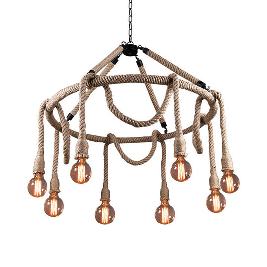 Adjustable Rope Chandelier Pendant Light - Farmhouse Multi Light Bar Ceiling Fixture in Beige