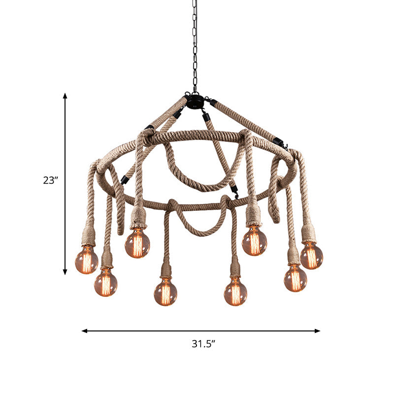 Adjustable Rope Chandelier Pendant Light - Farmhouse Multi Light Bar Ceiling Fixture in Beige