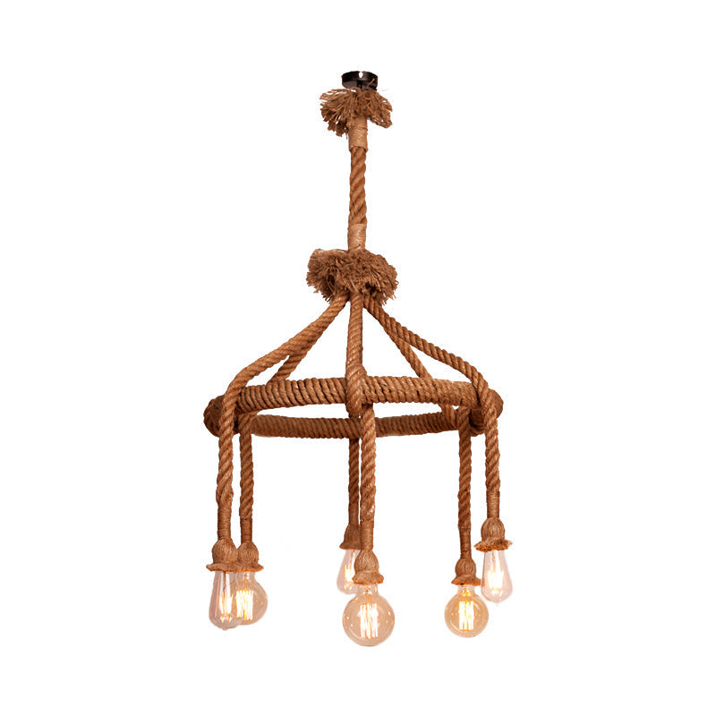 Adjustable Rope Chandelier Pendant Light - Farmhouse Multi Light Bar Ceiling Fixture in Beige