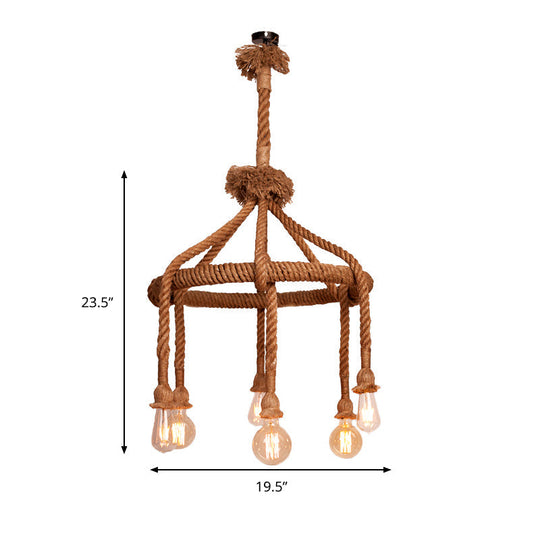 Adjustable Rope Chandelier Pendant Light - Farmhouse Multi Light Bar Ceiling Fixture in Beige