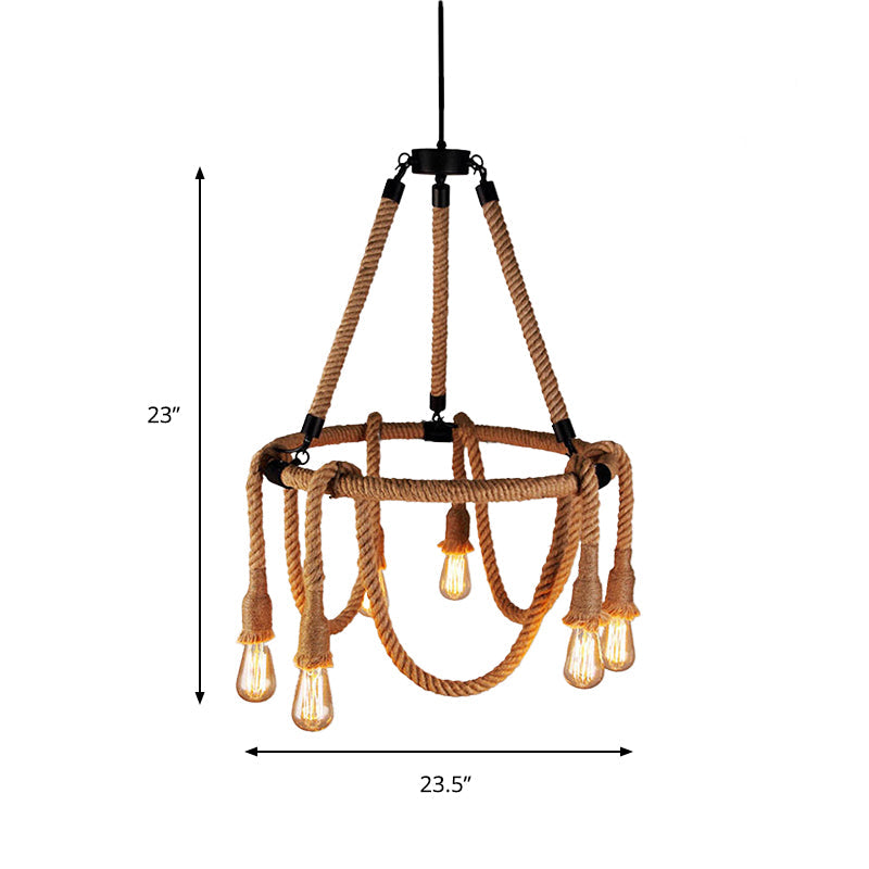 Adjustable Rope Chandelier Pendant Light - Farmhouse Multi Light Bar Ceiling Fixture in Beige