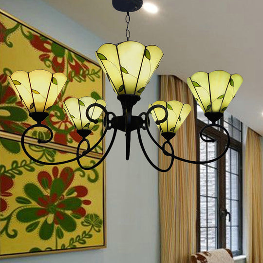 Leaf Chandelier Pendant Light - Loft Style | 5 Lights Stained Glass Beige