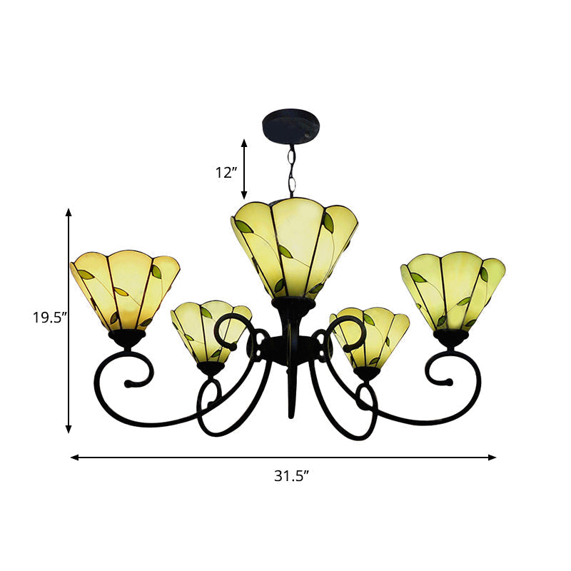 Leaf Chandelier Pendant Light - Loft Style | 5 Lights Stained Glass Beige