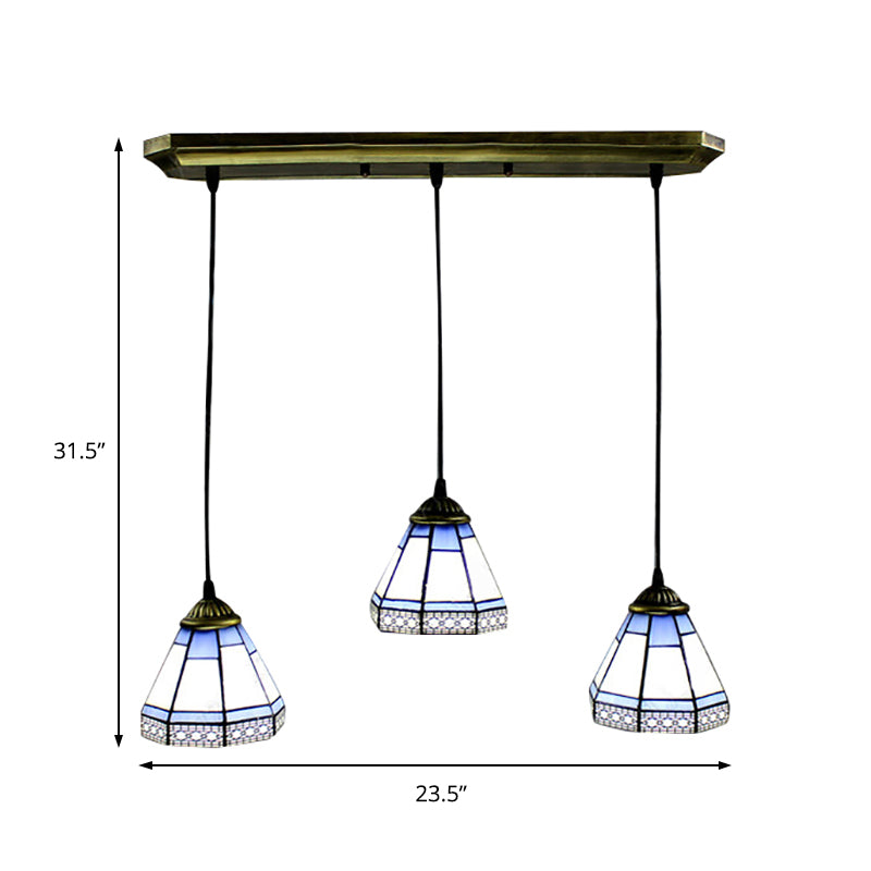 Tiffany-Style Stained Glass Swag Lamp: Blue & White Cluster Pendant Light (3 Heads) with Canopy