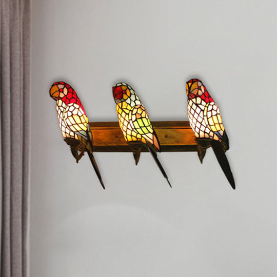 Rustic Lodge Stained Glass Parrot Wall Sconce - 3-Light Lighting For Living Room