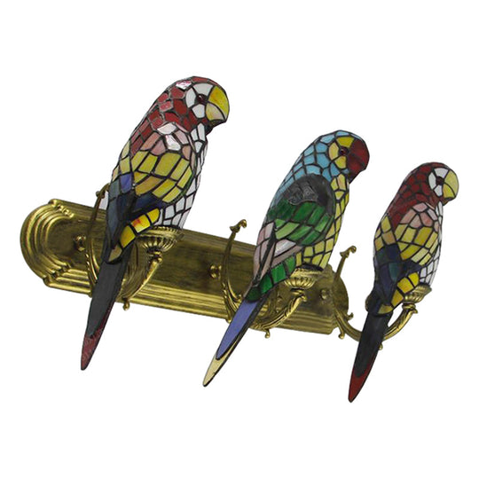 Rustic Lodge Stained Glass Parrot Wall Sconce - 3-Light Lighting For Living Room