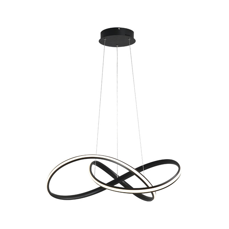 19.5/27.5 Simple Led Down Lighting In Black Twisted Chandelier With Metal Shade - Warm/White Light