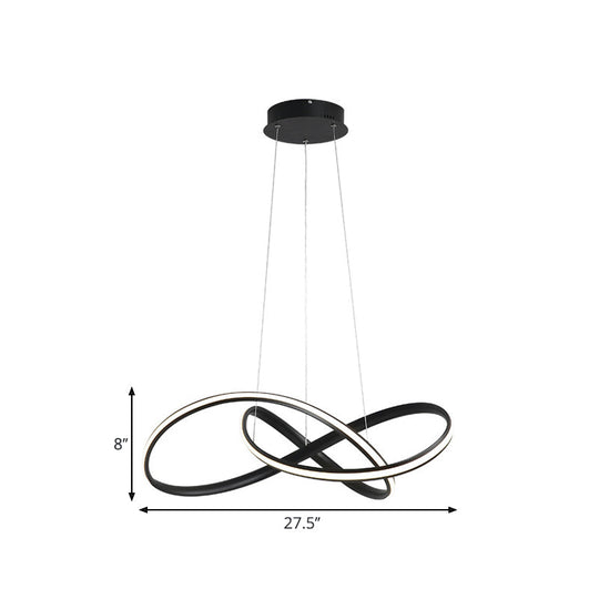 19.5/27.5 Simple Led Down Lighting In Black Twisted Chandelier With Metal Shade - Warm/White Light