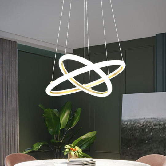 Modern Gold Dual Ring Chandelier Led Suspension Lighting For Dining Room Warm/White Light