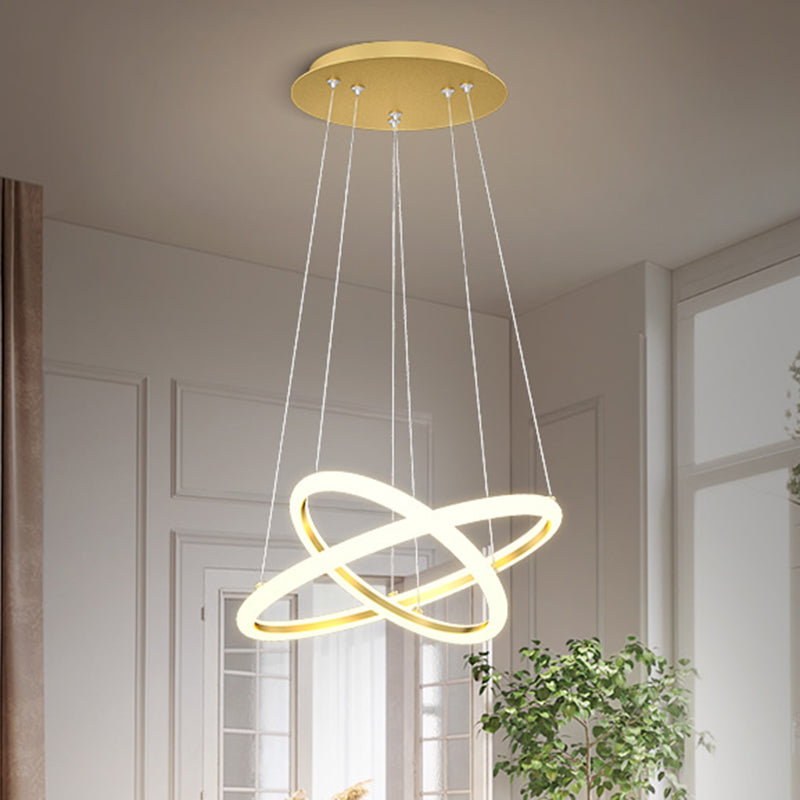 Modern Gold Dual Ring Chandelier Led Suspension Lighting For Dining Room Warm/White Light