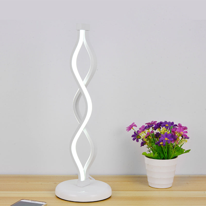 Led Spiral Table Lamp - Minimalist Nightstand Light With Metallic Shade White Bedside Lighting