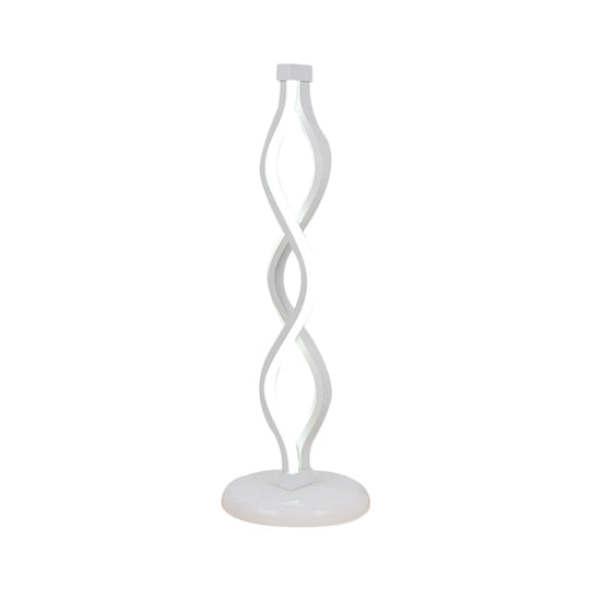 Led Spiral Table Lamp - Minimalist Nightstand Light With Metallic Shade White Bedside Lighting