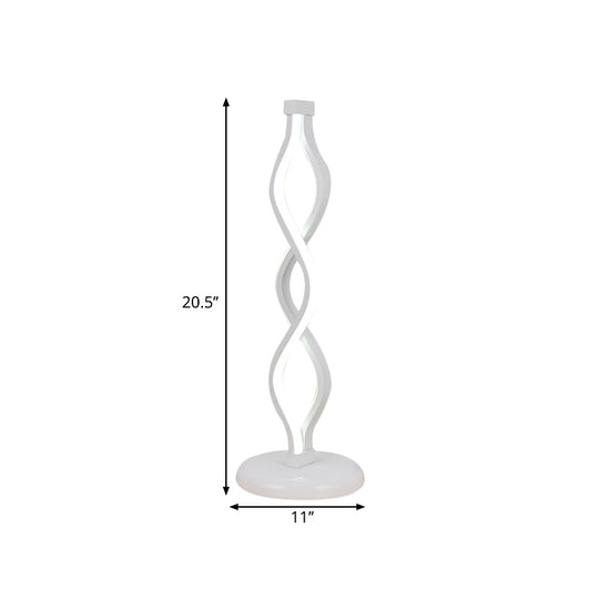 Led Spiral Table Lamp - Minimalist Nightstand Light With Metallic Shade White Bedside Lighting