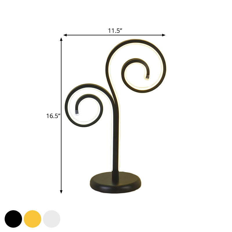 Contemporary Metallic Swirling Nightstand Lamp - Black/White/Gold Led Desk Light