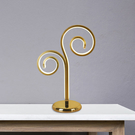 Contemporary Metallic Swirling Nightstand Lamp - Black/White/Gold Led Desk Light