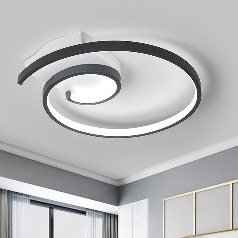 Minimalistic Curled LED Flush Light Fixture in Metal Black/White, 16.5"/20.5" Wide - Warm/White Ceiling Lighting