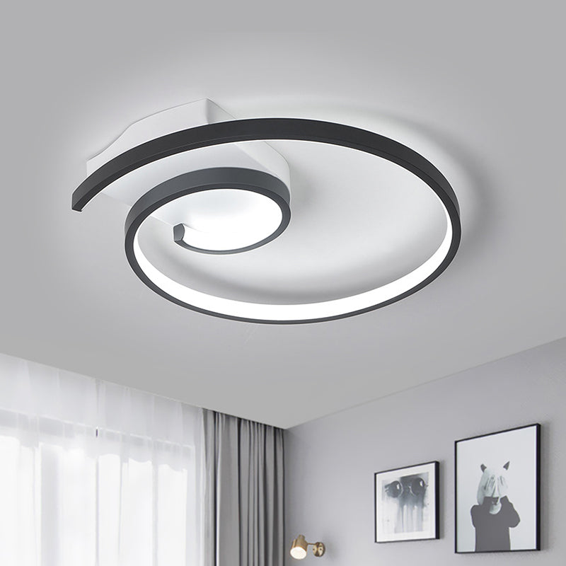 Minimalistic Curled LED Flush Light Fixture in Metal Black/White, 16.5"/20.5" Wide - Warm/White Ceiling Lighting